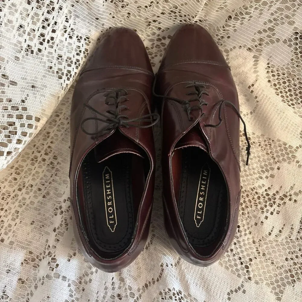 Florsheim Lexington Men's US 9.5 Burgundy Leather Cap Toe Oxford Dress Shoes